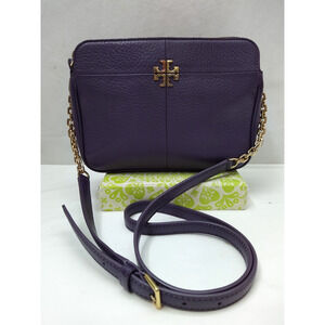 Tory Burch Purple Pebbled Leather Zipper Closure Crossbody Bag